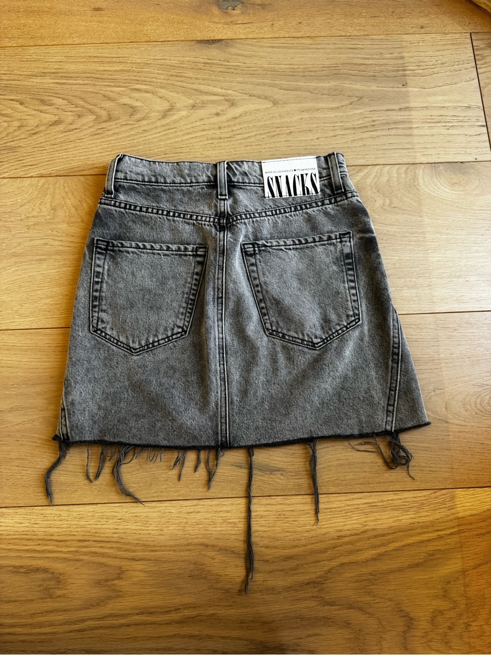 SNACKS by MOTHER Distressed Gray-Black Denim Mini Skirt